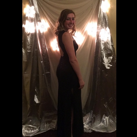 Windsor Black Long dress with Mesh Jewel Neckline - Picture 8 of 8